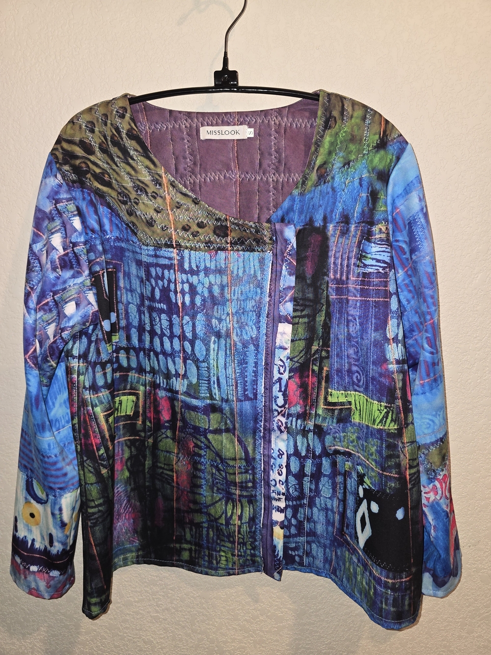 Misslook Art to Wear Abstract Patchwork Zip Front Jacket - Size Small
